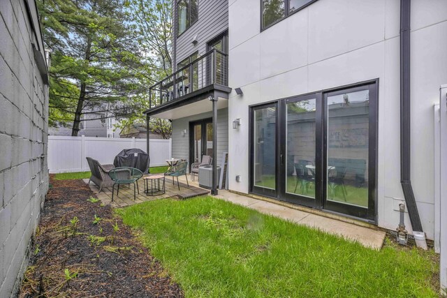 362-366 Zimpfer St Unit 1-3, Columbus, OH 43206 - view of yard featuring a balcony, fence, central air condition unit, and a patio