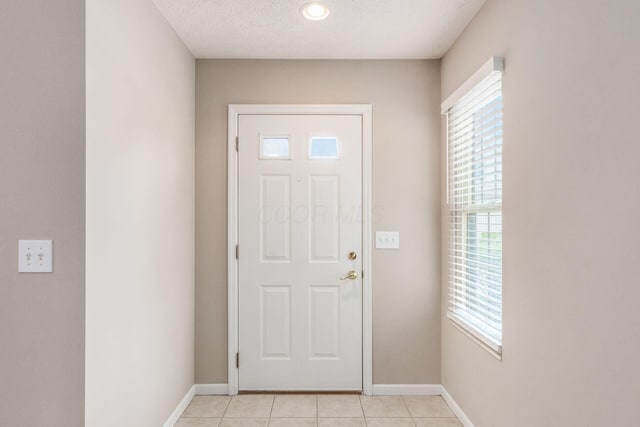 3673 Stoneway Pt, Powell, OH 43065 - entryway with plenty of natural light, light tile patterned floors, baseboards, and a textured ceiling