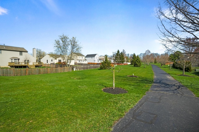 view of yard featuring a residential view and fence