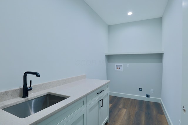 3597 Country Club Rd SW, Lancaster, OH 43130 - washroom with hookup for a washing machine, dark wood finished floors, cabinet space, and recessed lighting