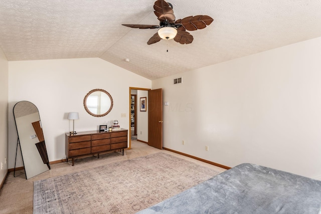 3073 Kola Way, Columbus, OH 43219 - bedroom featuring visible vents, baseboards, vaulted ceiling, and a textured ceiling