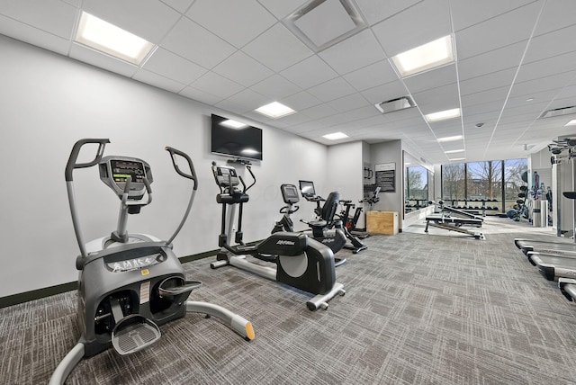 225 John H Mcconnell Blvd Unit 705, Columbus, OH 43215 - gym with baseboards, a drop ceiling, and carpet