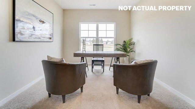 office with visible vents, baseboards, and carpet