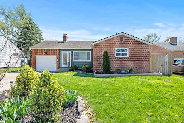 2209 Fishinger Rd, Columbus, OH 43221 - single story home featuring brick siding, an attached garage, a front yard, and a chimney