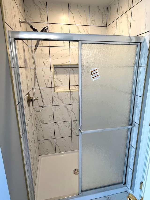 9465 Santa Clara Cir, Plain City, OH 43064 - bathroom with a stall shower and marble finish floor