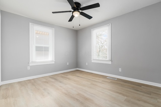 271 S Terrace Ave, Columbus, OH 43204 - empty room featuring ceiling fan, visible vents, baseboards, and light wood-style flooring