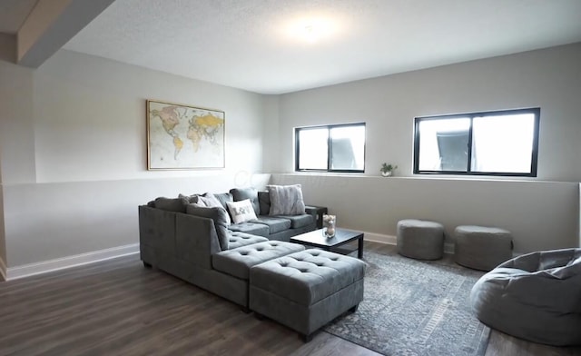 living room with baseboards and wood finished floors