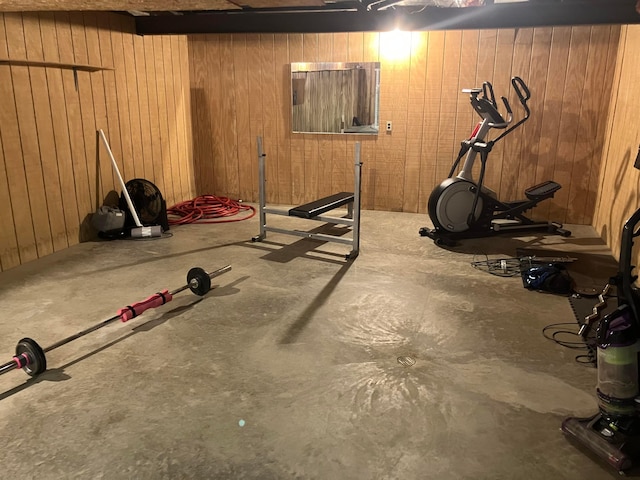 exercise area with wood walls