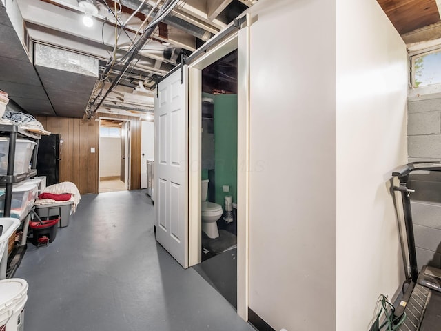 below grade area with wooden walls