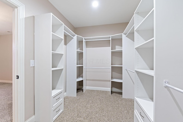 spacious closet featuring light carpet