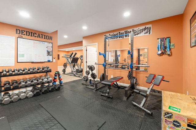 gym with recessed lighting