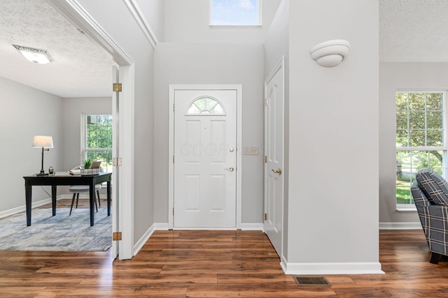 1148 Challis Springs Dr, New Albany, OH 43054 - foyer entrance featuring healthy amount of natural light, a textured ceiling, wood finished floors, and baseboards