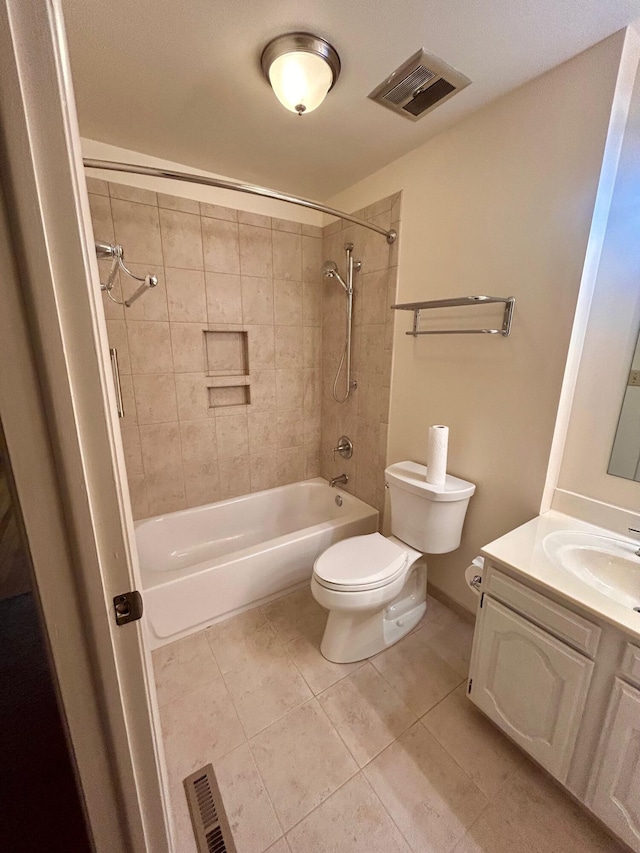 full bath with shower / bathing tub combination, visible vents, toilet, and tile patterned floors