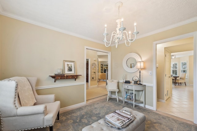 6690 Hermitage Dr, Westerville, OH 43082 - interior space featuring a chandelier, tile patterned flooring, baseboards, and ornamental molding