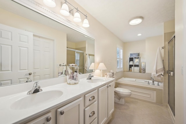 6690 Hermitage Dr, Westerville, OH 43082 - bathroom with a bath, tile patterned flooring, a sink, and a stall shower
