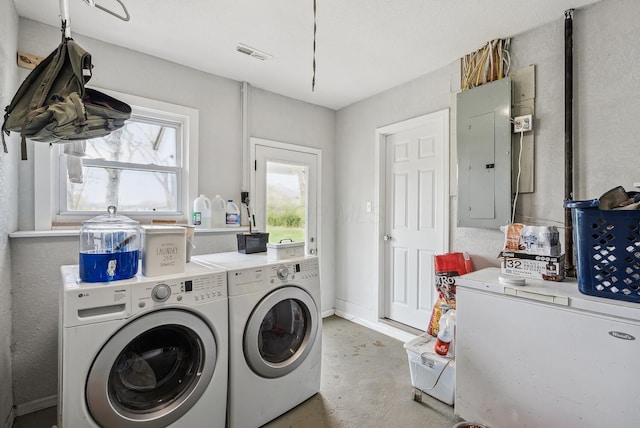 1779 Fairwood Ave, Columbus, OH 43207 - clothes washing area featuring laundry area, separate washer and dryer, visible vents, and electric panel