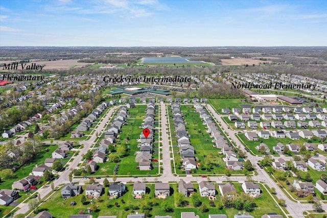 aerial view with a residential view