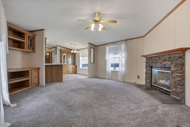 2445 Columbus Lancaster Rd NW Unit 147, Lancaster, OH 43130 - unfurnished living room featuring light colored carpet, vaulted ceiling, and ornamental molding