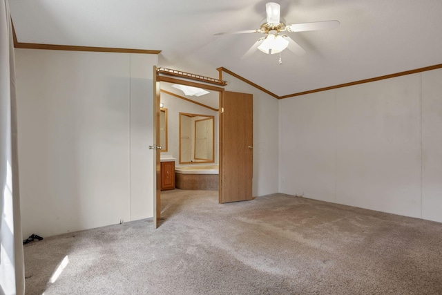 2445 Columbus Lancaster Rd NW Unit 147, Lancaster, OH 43130 - unfurnished room featuring light carpet, ornamental molding, a ceiling fan, and vaulted ceiling