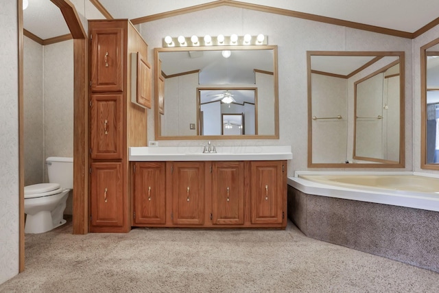 2445 Columbus Lancaster Rd NW Unit 147, Lancaster, OH 43130 - full bathroom with carpet, ornamental molding, toilet, and ceiling fan