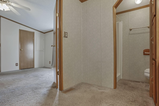 2445 Columbus Lancaster Rd NW Unit 147, Lancaster, OH 43130 - hallway featuring ornamental molding, carpet, visible vents, and lofted ceiling