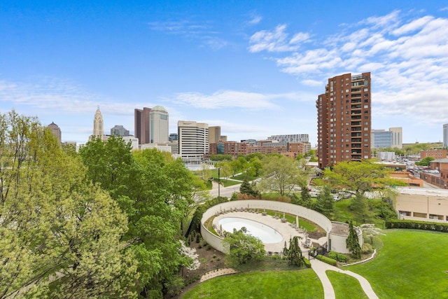 drone / aerial view featuring a city view