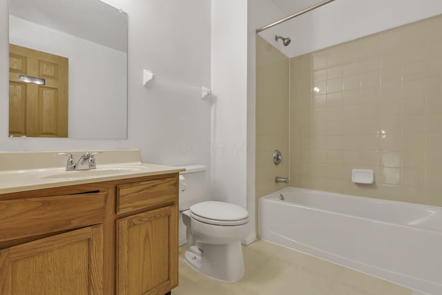 full bathroom with toilet, bathing tub / shower combination, and vanity