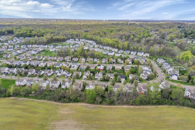 bird's eye view with a view of trees and a residential view