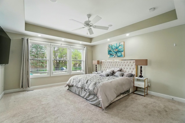 4201 Penrith Ct, Dublin, OH 43016 - bedroom featuring recessed lighting, baseboards, carpet floors, and a raised ceiling