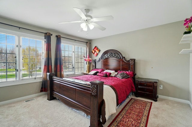 4201 Penrith Ct, Dublin, OH 43016 - bedroom featuring visible vents, baseboards, carpet floors, and ceiling fan