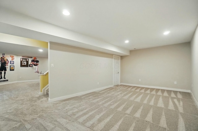 4201 Penrith Ct, Dublin, OH 43016 - finished below grade area featuring recessed lighting, stairway, baseboards, and light carpet