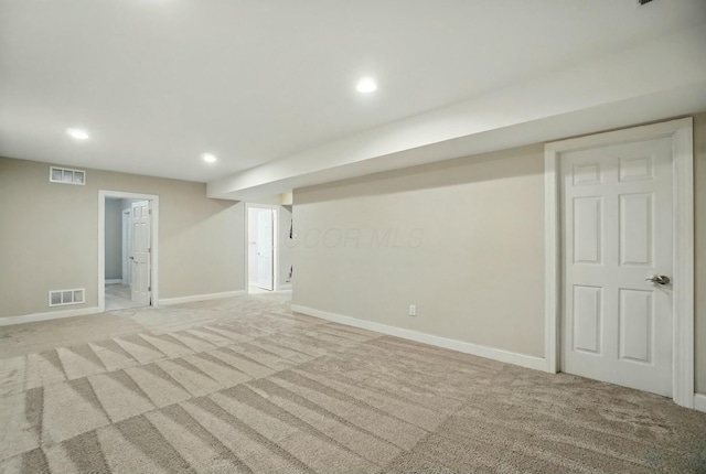 4201 Penrith Ct, Dublin, OH 43016 - finished below grade area with baseboards, light carpet, visible vents, and recessed lighting