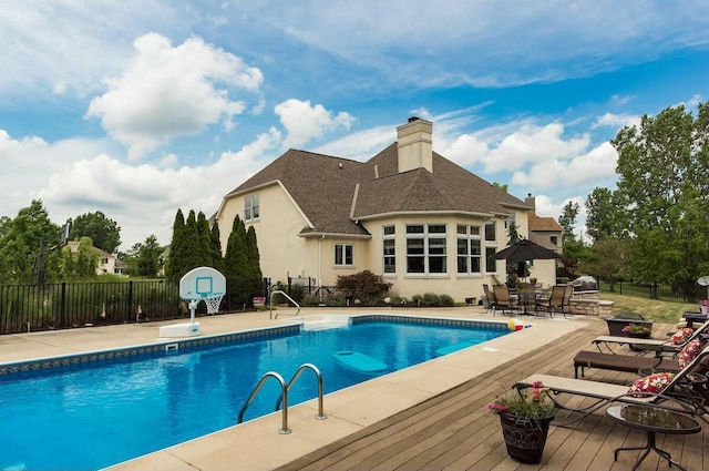 4201 Penrith Ct, Dublin, OH 43016 - view of pool featuring a fenced in pool, fence, outdoor dining space, a patio, and a deck