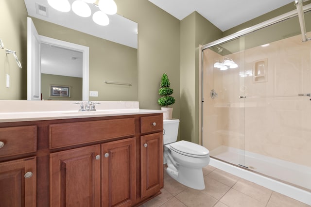 6700 Ballantrae Pl, Dublin, OH 43016 - full bathroom with tile patterned floors, visible vents, toilet, vanity, and a stall shower