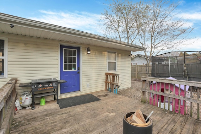 deck with fence and a grill