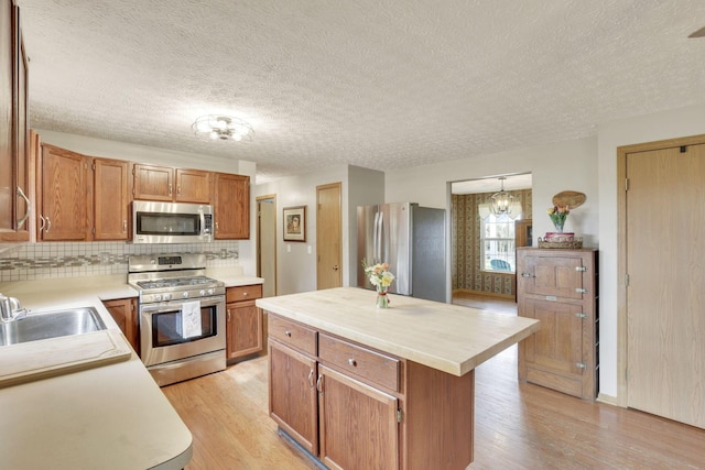 1649 Loudon St, Granville, OH 43023 - kitchen featuring light countertops, a textured ceiling, appliances with stainless steel finishes, and light wood-style flooring