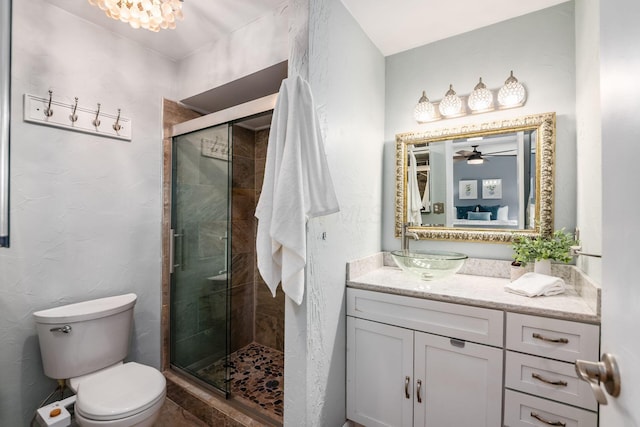 3588 Reed Rd Unit 4, Columbus, OH 43221 - bathroom with vanity, a shower stall, and ceiling fan