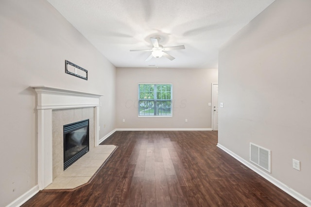 3947 Summerstone Dr, Columbus, OH 43230 - unfurnished living room with a ceiling fan, a fireplace, wood finished floors, and baseboards