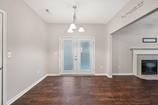 3947 Summerstone Dr, Columbus, OH 43230 - entryway featuring wood finished floors, french doors, a chandelier, and baseboards