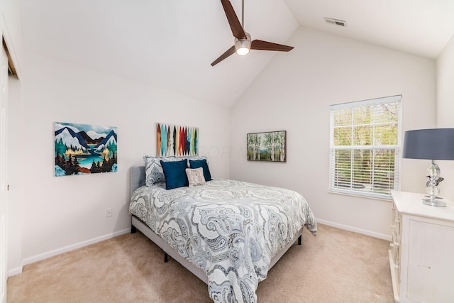 4889 Ashleigh Dr, Dublin, OH 43016 - bedroom featuring visible vents, light colored carpet, baseboards, and ceiling fan