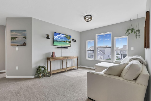 living room featuring baseboards and carpet