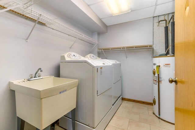 8778 Township Rd 36, Somerset, OH 43783 - laundry area featuring laundry area, a sink, washing machine and dryer, and water heater