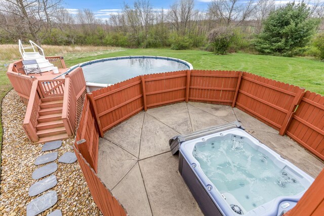 8778 Township Rd 36, Somerset, OH 43783 - view of swimming pool with a yard, a patio area, an outdoor hot tub, and stairs