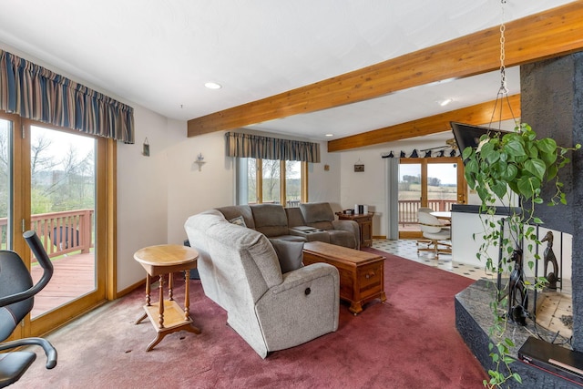 8778 Township Rd 36, Somerset, OH 43783 - living area featuring recessed lighting, carpet, and beam ceiling