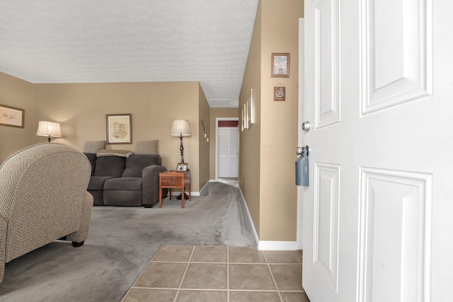 6346 Well Fleet Dr Unit 96, Columbus, OH 43231 - living room featuring baseboards, light carpet, and a textured ceiling