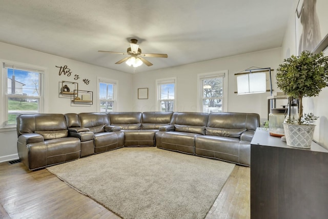 living room with light wood-style flooring and plenty of natural light