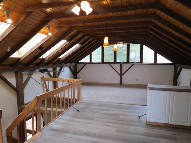 11 Plumb St, Lockbourne, OH 43137 - bonus room with wooden ceiling, ceiling fan, wood finished floors, and lofted ceiling with skylight