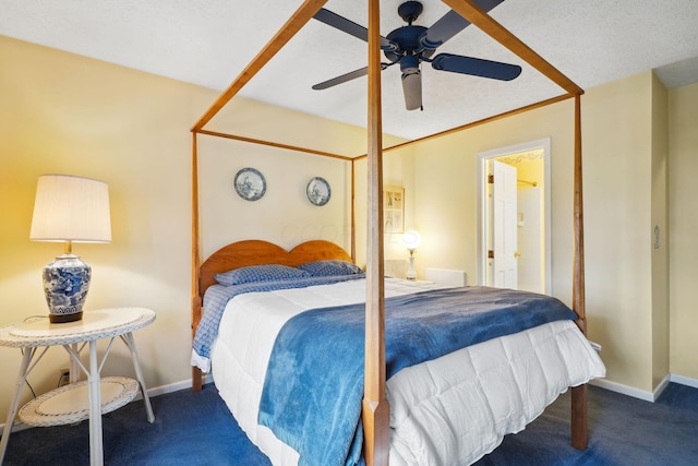 bedroom featuring ceiling fan, carpet flooring, and baseboards