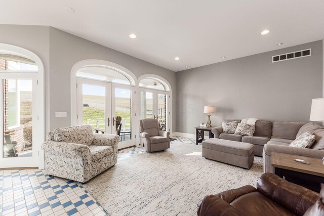 16187 Kreashbaum Rd, Rockbridge, OH 43149 - living area featuring french doors, visible vents, and recessed lighting