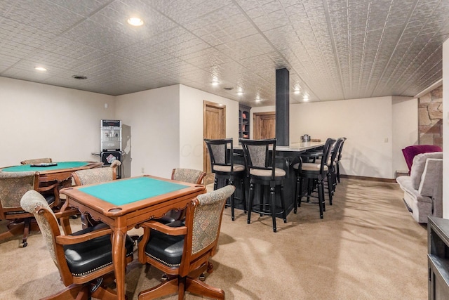 16187 Kreashbaum Rd, Rockbridge, OH 43149 - dining space featuring billiards, light colored carpet, and a bar